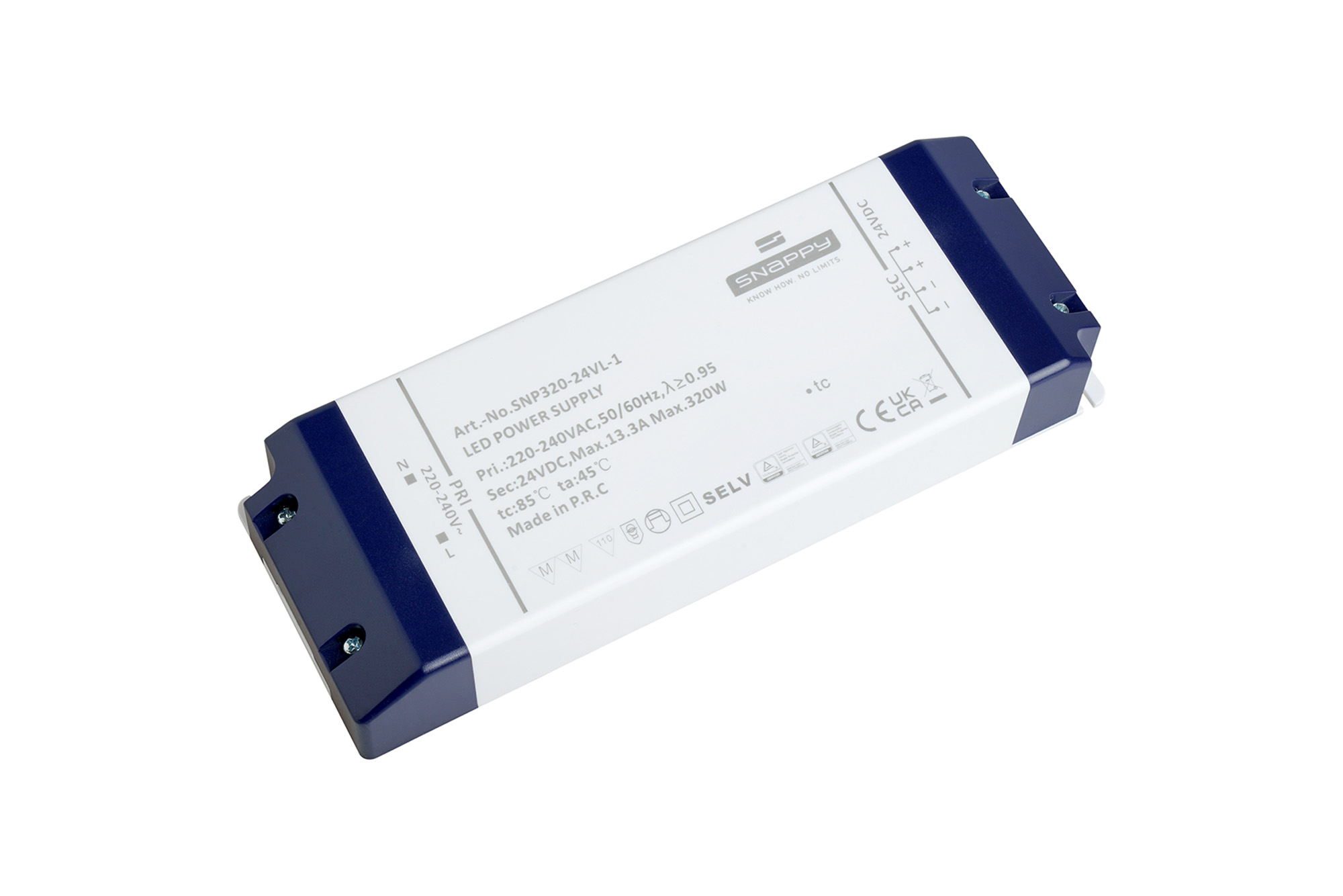 SNP320-24VL-1  SNP, 320W Constant Voltage Non-Dimmable LED Driver 24VDC 21.7A  IP20.